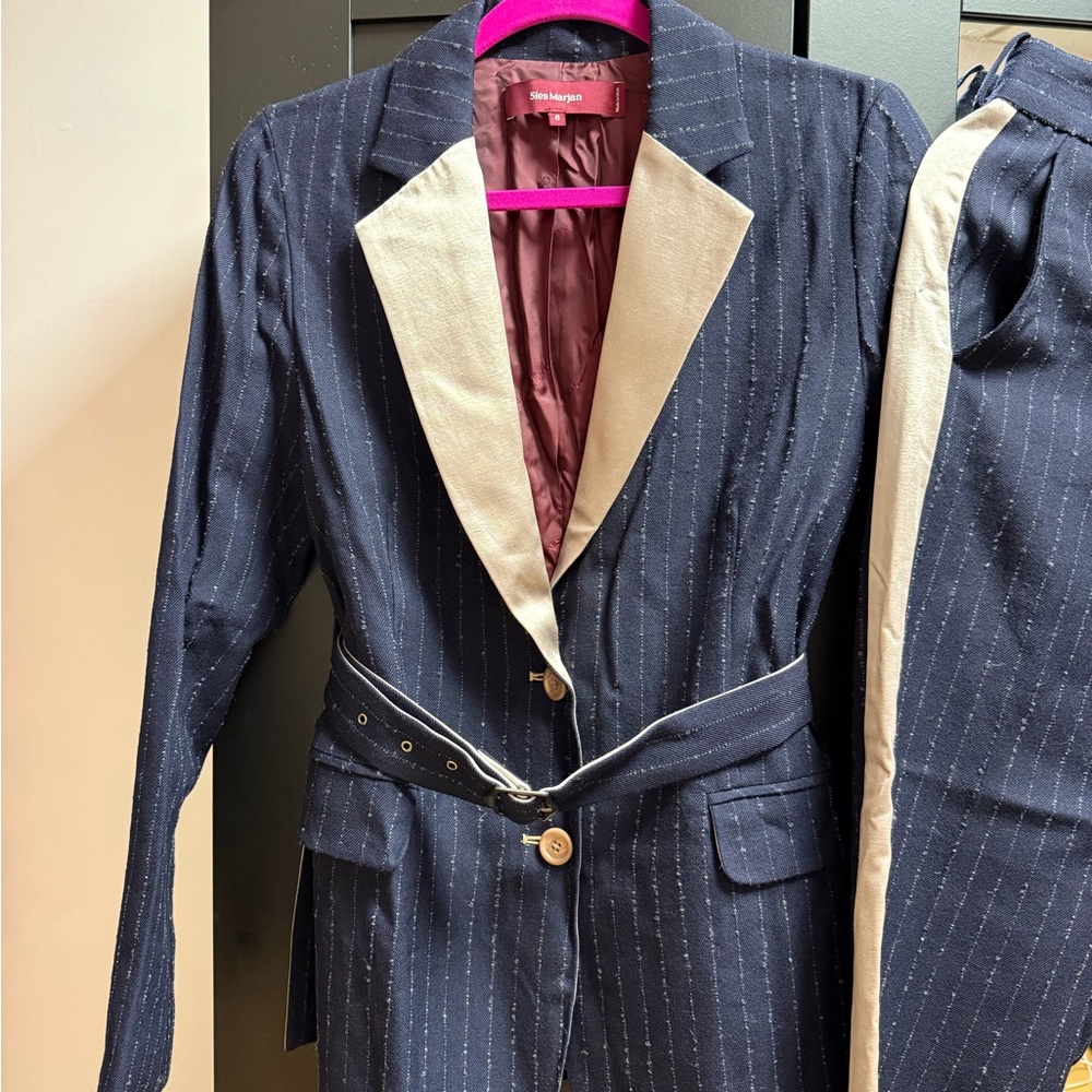 Sies Marjan suit jacket pants set dark blue white pinstripe 6 S-M - Picture 10 of 11